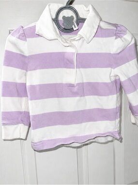 Janie and Jack Toddler Girls Lavender White Stripe Rugby Polo Shirt 12–18M